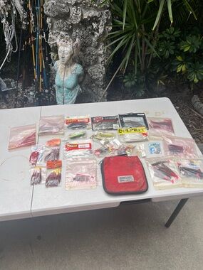 Assorted Fishing Lures and Tackle Kit - Red Carry Pouch